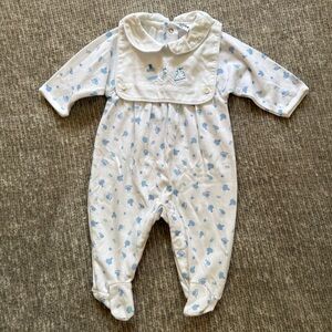 Absorba 3M Nautical Footed Romper White/Blue Boats & Whales Bib Collar‎